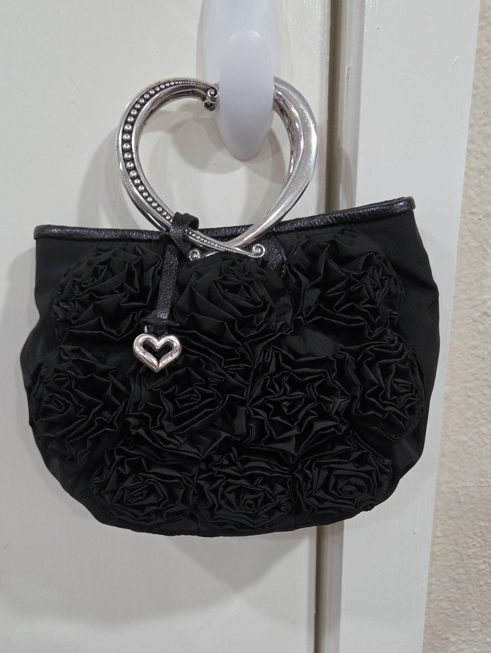 Brighton Black Floral Rosette Handbag with Heart Accent And Dustbag